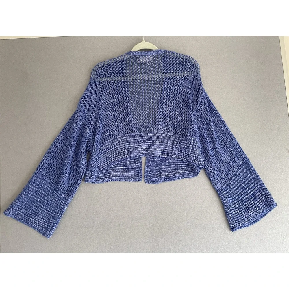 Anthropologie Women One Size Open Knit Cardigan Bell Sleeve Cropped Blue Hippie‎